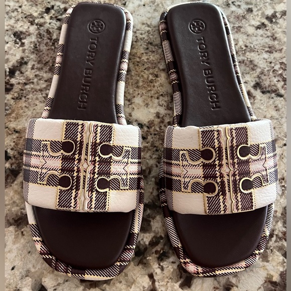 Tory Burch Double T Slide Logo Sandal Shoes 7.5 - Picture 1 of 10